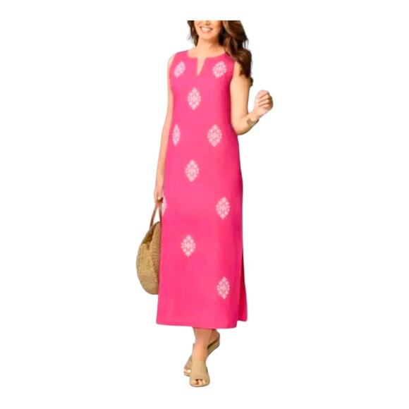 Monroe & Main Linen Blend Sleeveless Shift Resort Casual Church Party Maxi Dress - Picture 1 of 16